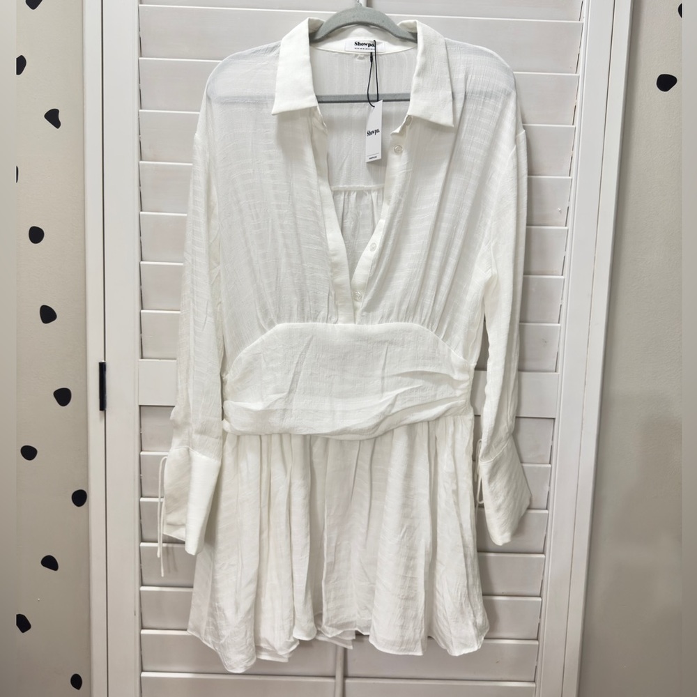 ShowPo Collared Long Sleeve Corset Waist Mini Dress - Picture 2 of 7
